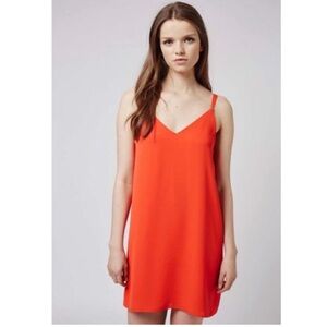 Topshop Double-Strap Red Orange Mini Slip Dress. Size 4.